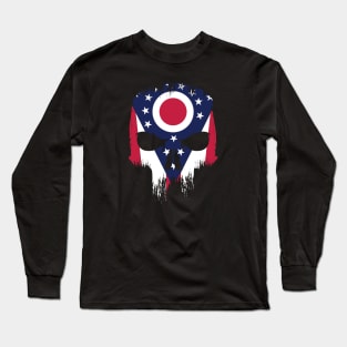 Vintage Grunge Ohio State Flag Skull Long Sleeve T-Shirt